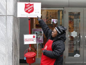 caption: The Salvation Army's red-kettle campaign is expecting fewer donations and volunteers this year as a result of the coronavirus pandemic.