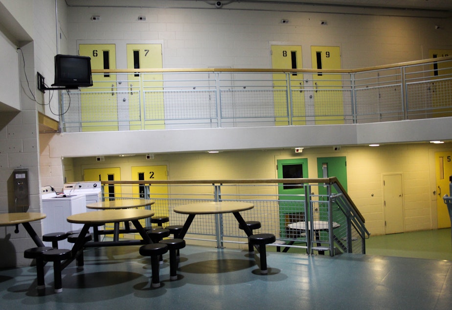 caption: One of the halls at juvenile detention in Seattle. There are 212 beds but less than a quarter of those beds are used.