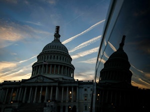 caption: The U.S. Capitol is seen as the sun sets in Washington, D.C., on Thursday. House Republicans were no closer to finding a nominee to secure the speakership on Sunday, as nine candidates tossed their hat in the race for the top post.