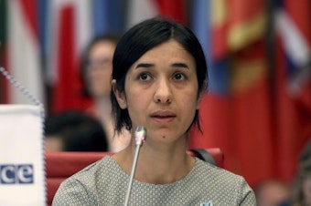 caption: The 2018 Nobel Peace Prize has been awarded to Nadia Murad (pictured) and Dr. Denis Mukwege, a gynecologist from the Democratic Republic of the Congo, for their efforts to combat wartime sexual assault.