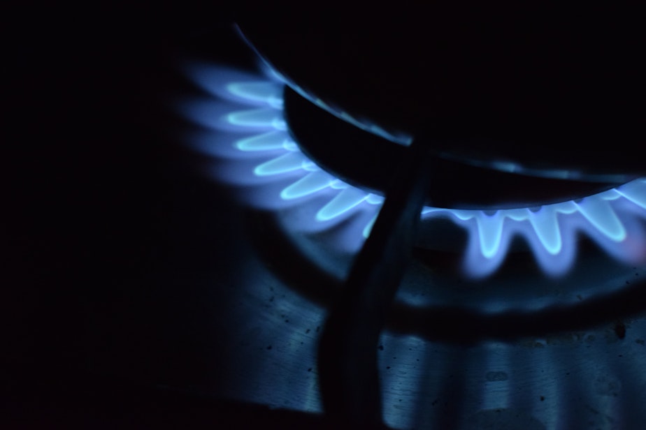 caption: A natural gas burner on a stove