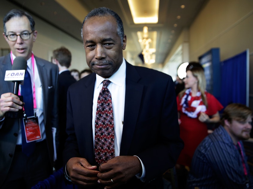 caption: Secretary of Housing and Urban Development Ben Carson, seen here in February, spoke before the House and Senate appropriations committees Wednesday.