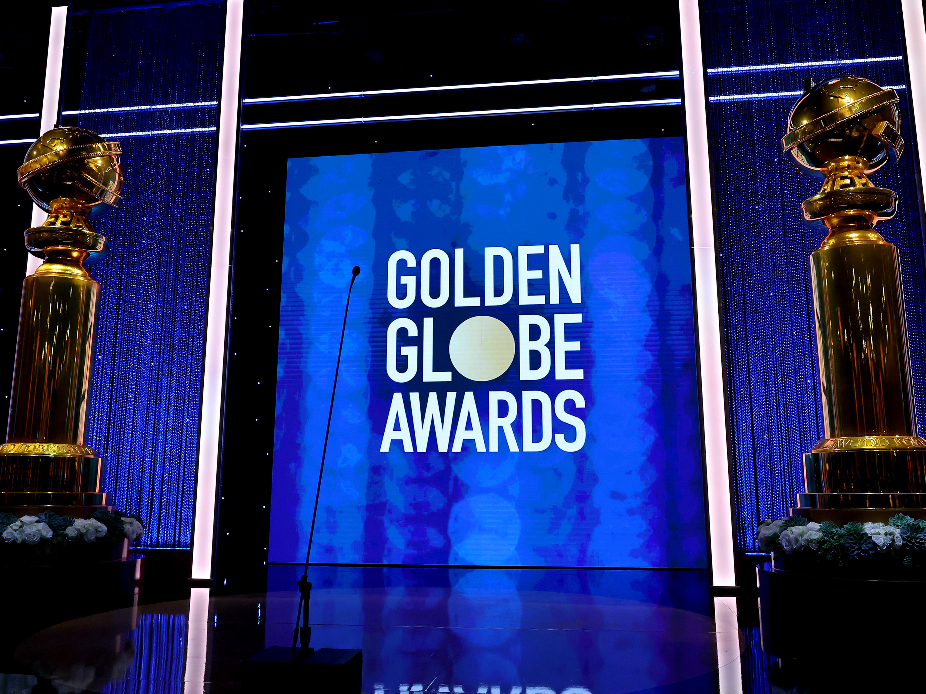 caption: A view of the stage during the 79th Annual Golden Globe Awards at The Beverly Hilton on Jan. 09, 2022, in Beverly Hills, Calif.