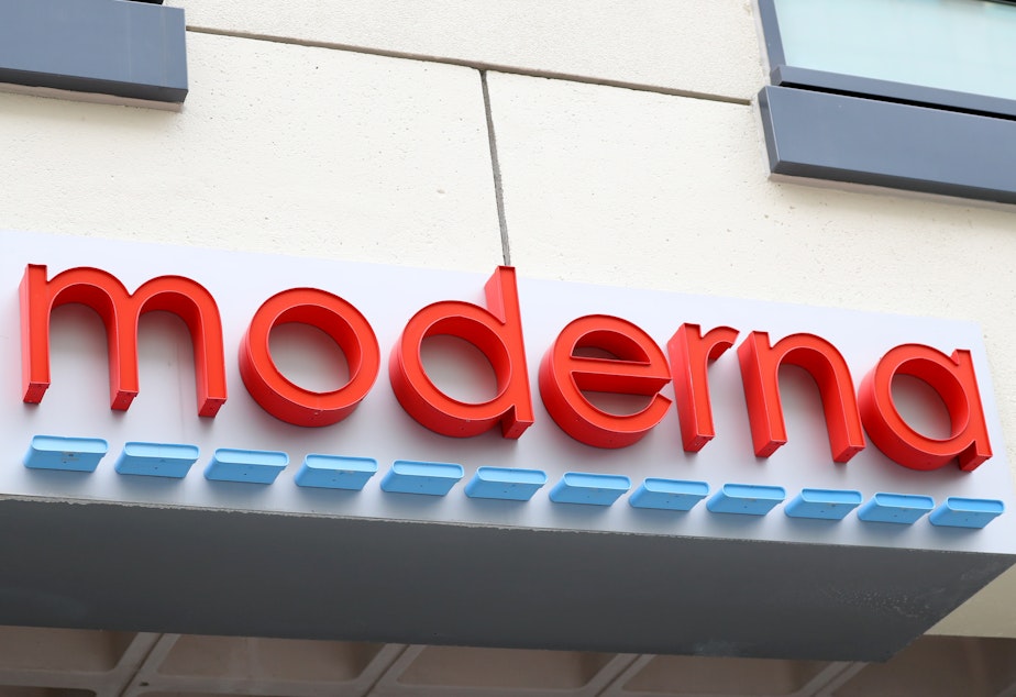 caption: A view of Moderna headquarters in Cambridge, Mass., earlier this month. Moderna is touting preliminary data from an initial coronavirus vaccine trial.