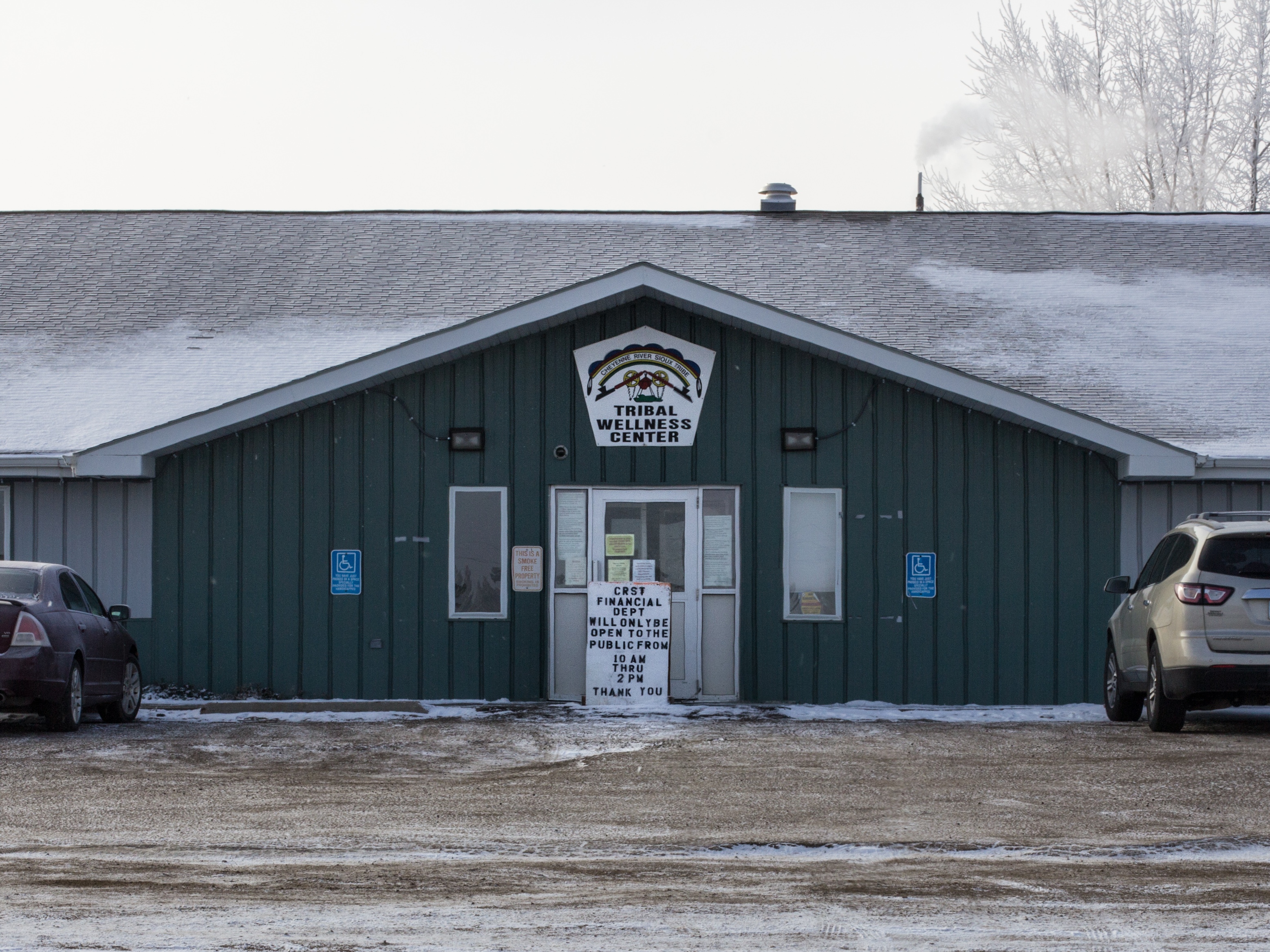 caption: The Cheyenne River Sioux Tribal Wellness Center is an Indian Health Service facility in Eagle Butte, South Dakota. This picture was taken in 2021, when the area was hard hit by the COVID-19 pandemic.