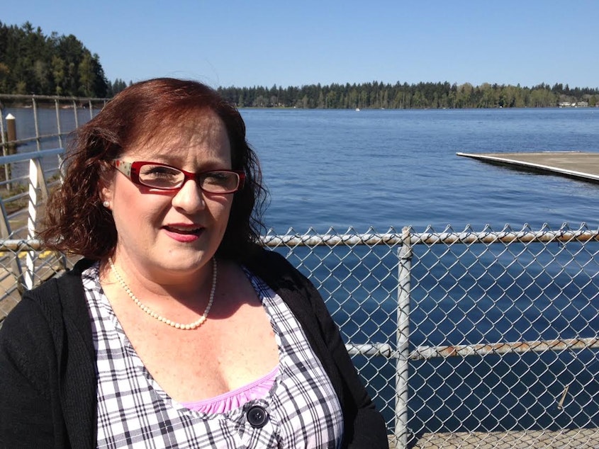 caption: Kerry French at American Lake in Lakewood. She's campaigning for Sen. Ted Cruz in Pierce County.