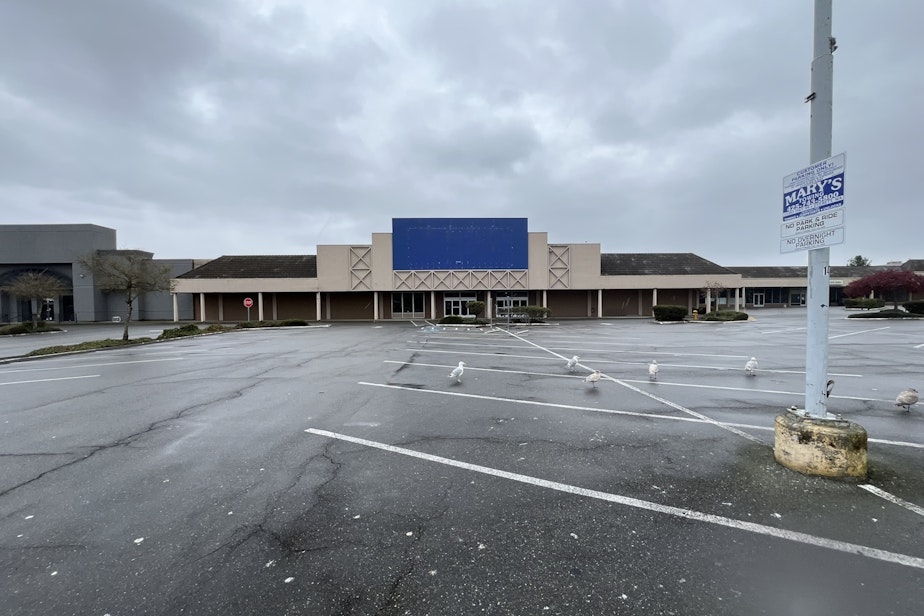 caption: A shuttered Best Buy Outlet just north of Lynnwood's new light rail station. A planned development here will create a transit-oriented community where there is currently a sea of parking lots.