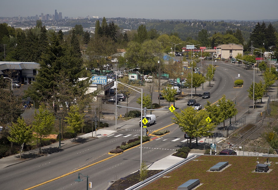 caption: This stretch of 99 is looking more walkable today because Tukwila took it from the state. 