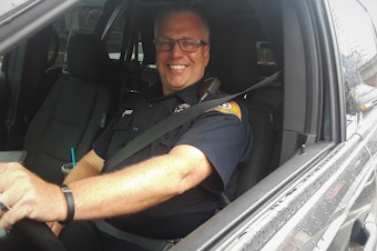 caption: Charles Schroeder pulled over 356 drivers for using their phone while driving in the first year since the state's distracted driving law changed, the most of any state trooper. 