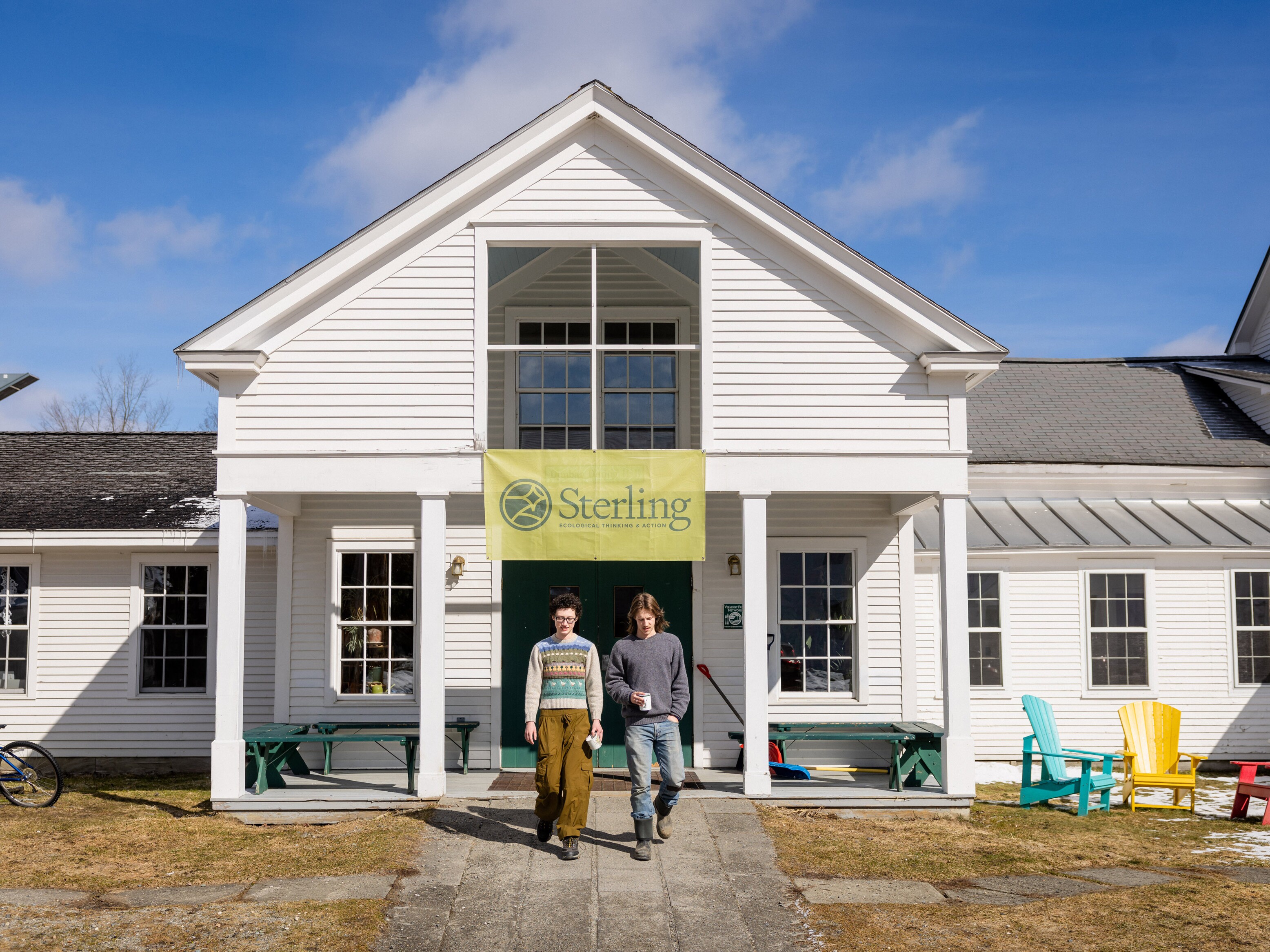 caption: Izzy Johnson, left, and Jack Beatson are first-year students at Sterling College in Craftsbury Common, Vt. The college has announced that it will close at the end of this semester.