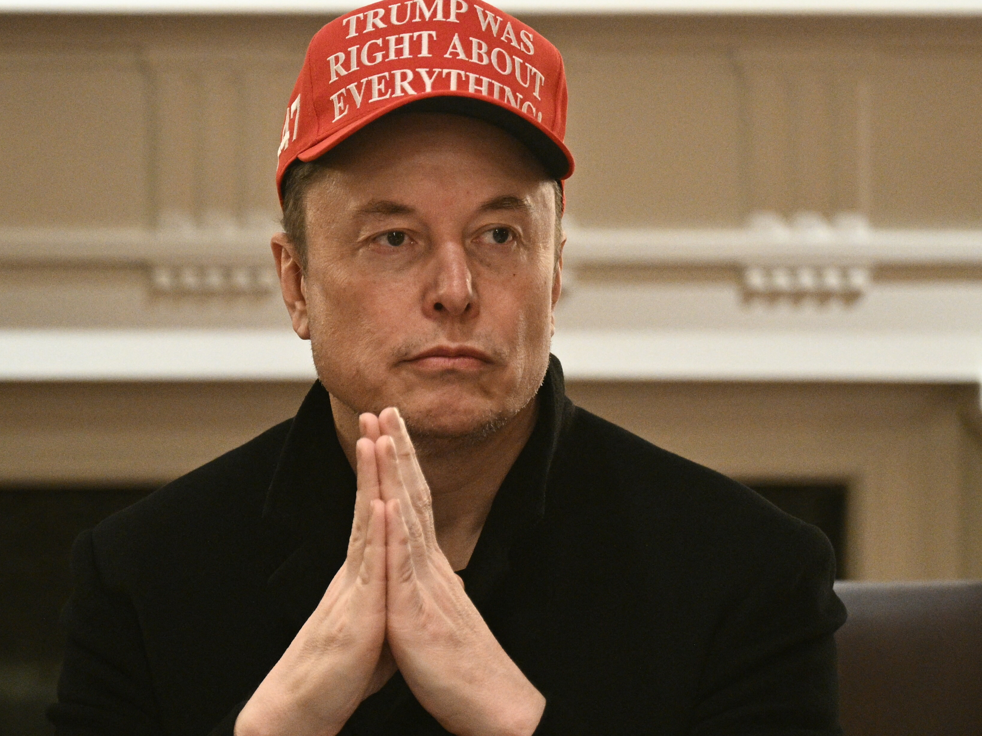 caption: Elon Musk at a meeting in the Cabinet Room of the White House on March 24, 2025, in Washington, D.C.