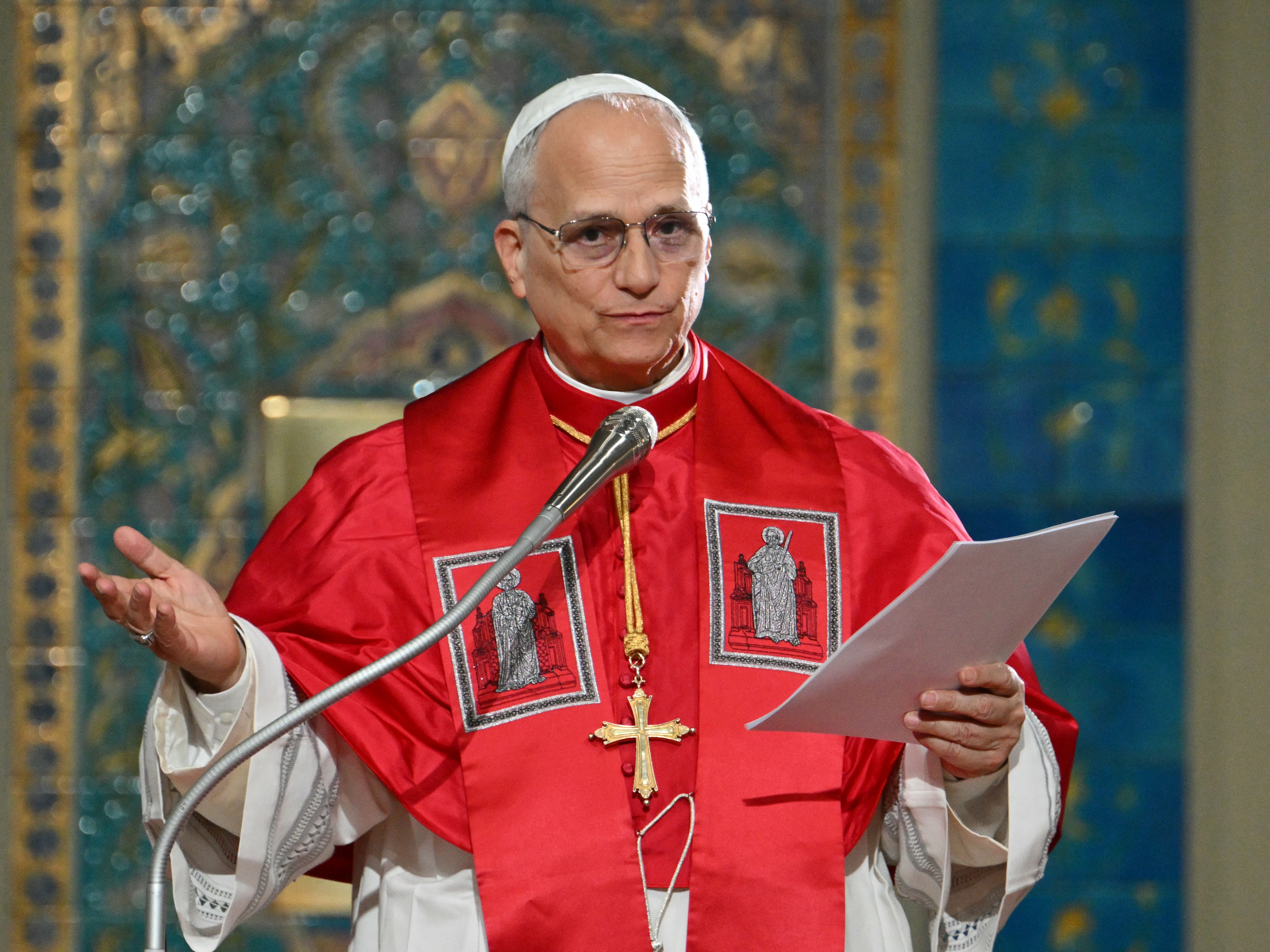 caption: Pope Leo XIV addresses the Algerian community in the Basilica of Our Lady of Africa, in Algiers on Monday. Religious experts say President Trump's attacks on the pope are a break from how previous popes interacted with American presidents.