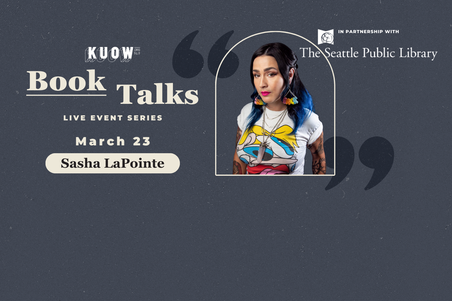 caption: The KUOW Book Club is reading "Thunder Song" by Sasha LaPointe in March 2026. LaPointe will join KUOW's Katie Campbell for a live discussion at the Seattle Central Library on March 23, 2026.