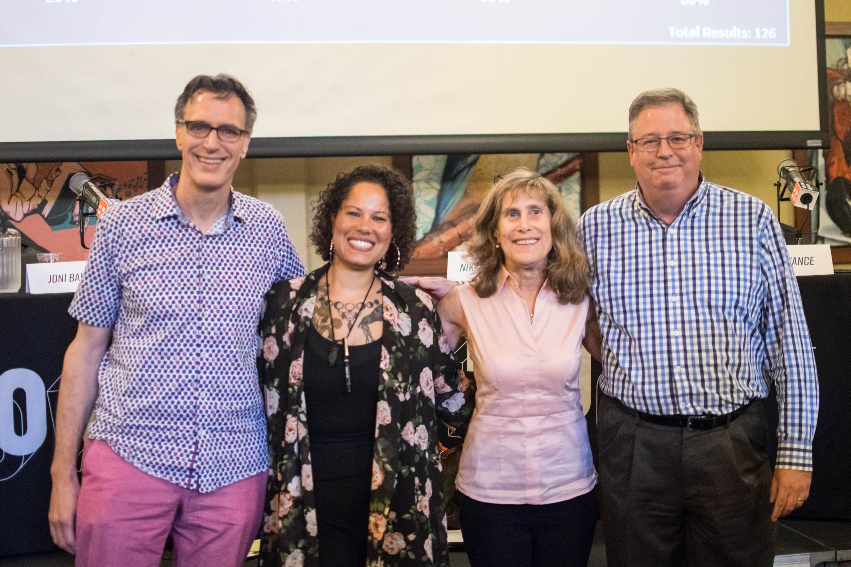 caption: [L-R] Bill Radke, Nikkita Oliver, Joni Balter, Chris Vance
