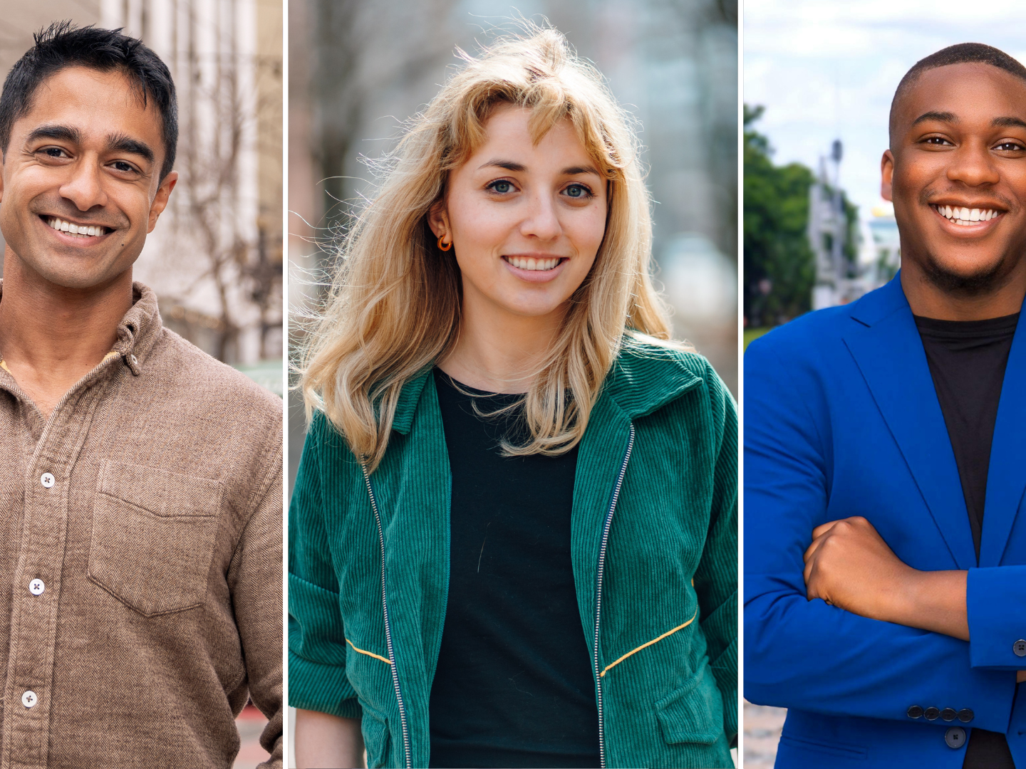 caption: From left, Saikat Chakrabarti, Kat Abughazaleh and Elijah Manley are among a crop of young Democrats challenging longtime incumbents in solidly blue districts across the country ahead of next year's midterm elections.