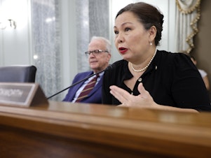 caption: Senator Tammy Duckworth says she has been trying to build bipartisan support for IVF access for years.