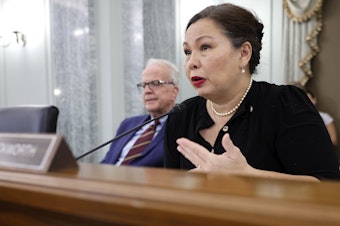caption: Senator Tammy Duckworth says she has been trying to build bipartisan support for IVF access for years.