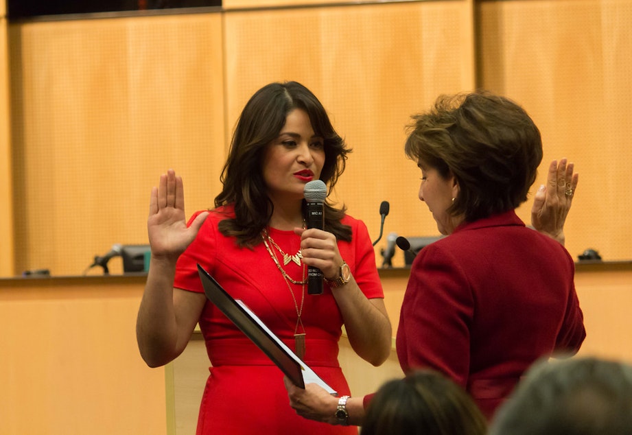 caption: Councilmember Lorena Gonzalez takes her Oath of Office to become the first Latina to serve on the Seattle City Council.