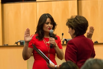 caption: Councilmember Lorena Gonzalez takes her Oath of Office to become the first Latina to serve on the Seattle City Council.