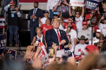 caption: President Trump at his Keep America Great rally last month in Rio Rancho, N.M.