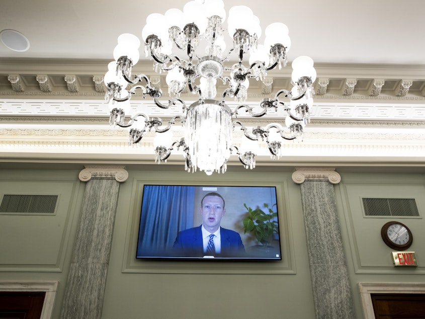 caption: Facebook CEO Mark Zuckerberg is shown testifying at a Senate hearing on Capitol Hill last October. Facebook and Twitter announced new actions to curb the spread of misinformation.