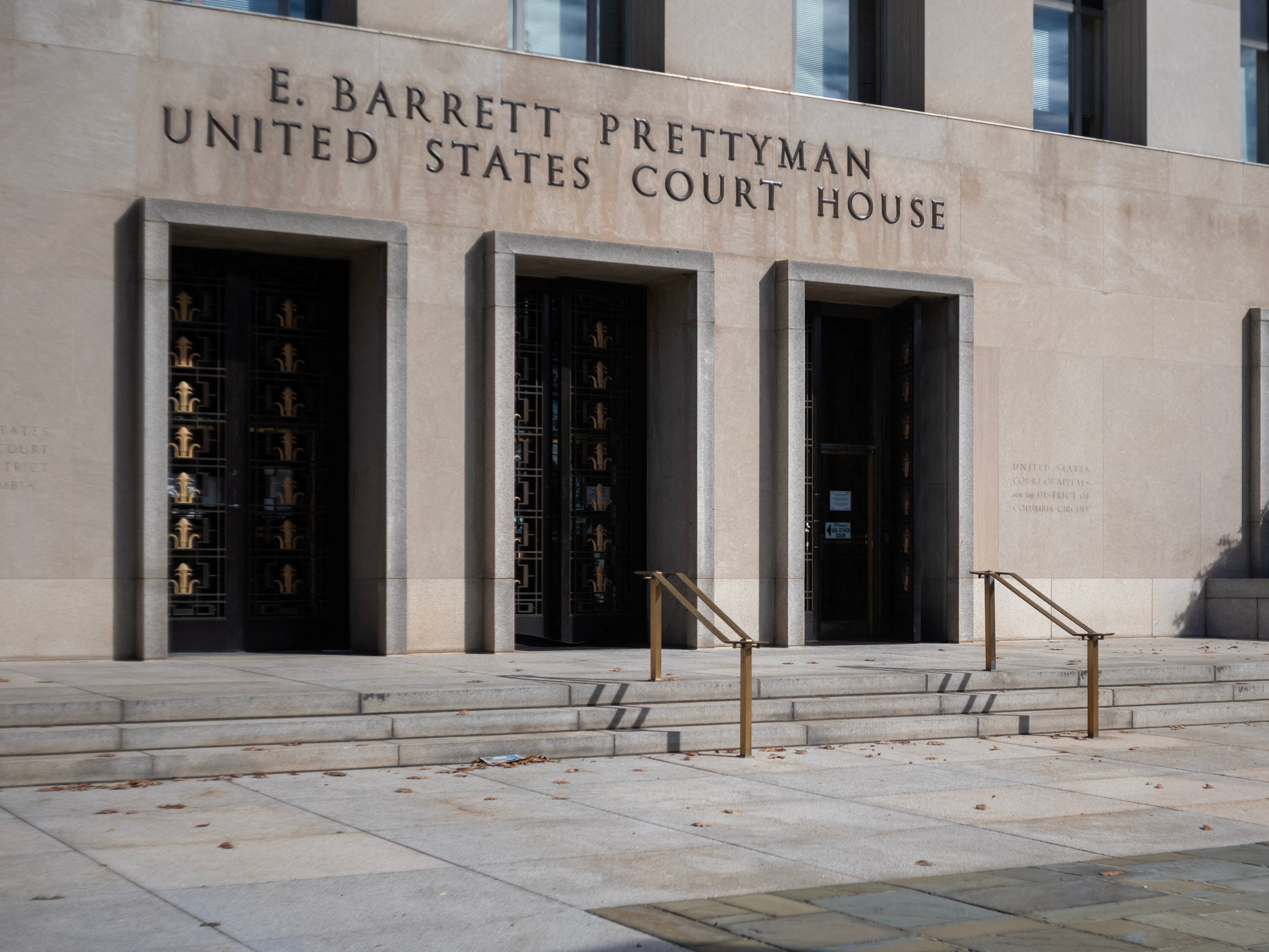 caption: The E. Barrett Prettyman United States Courthouse, seen here in 2023, is where Judge Tanya Chutkan presides over the case accusing Donald Trump of conspiring to overturn the 2020 US election.
