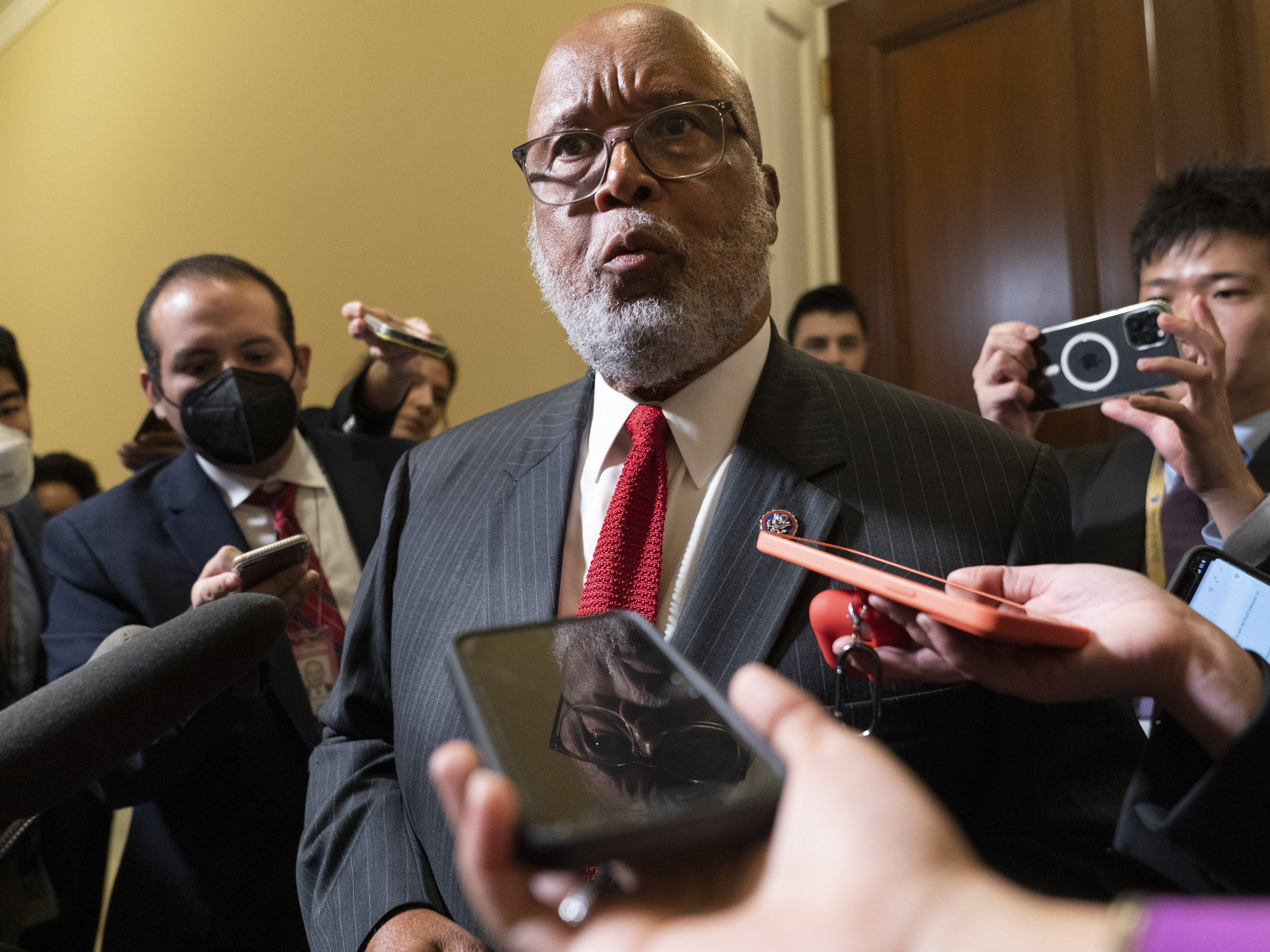 caption: Chairman of the House select committee investigating the Jan. 6, 2021, attack on the Capitol, Rep. Bennie Thompson, D-Miss., talks with the media after a hearing of the committee, Thursday, June 16, 2022, on Capitol Hill.