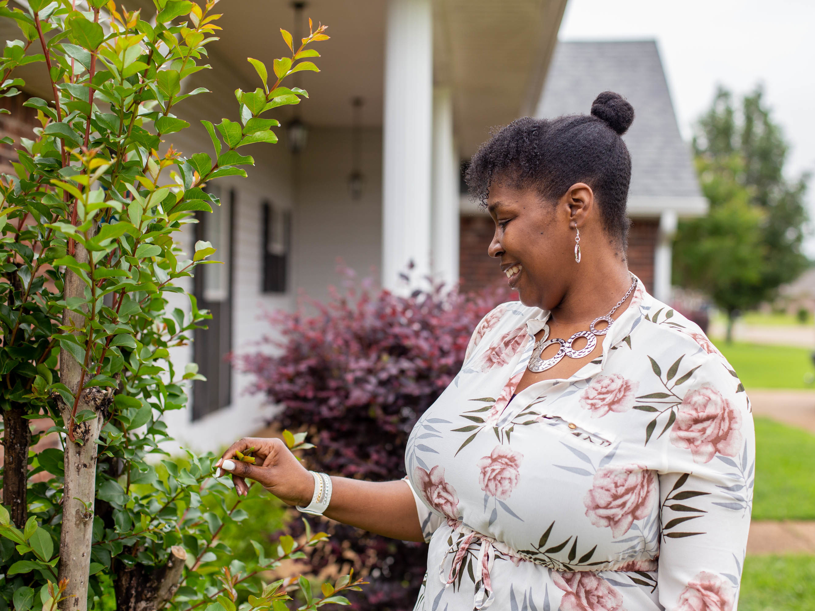 caption: Tia Cunningham participated in one of "guaranteed income" programs in Jackson, Mississippi, and she was able to get out subsidized housing and use the money as down payment to buy a new house.
