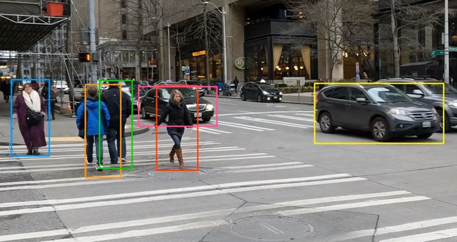 caption: At Mighty AI, humans have taught AI systems to distinguish pedestrians from other objects, so that self driving cars can avoid them.