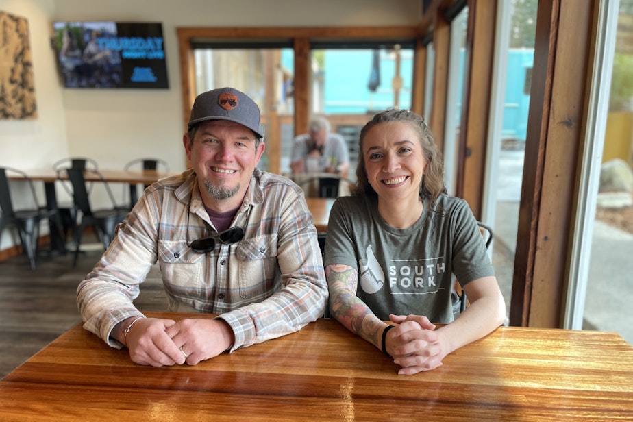 caption: Luke Talbott and Claire Krause of South Fork, a family restaurant in North Bend.