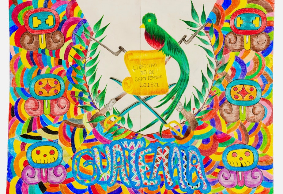 An acrylic piece created by a group of teens featuring the Quetzal, the national bird of Guatemala.
