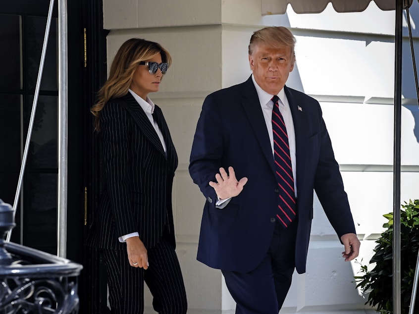 caption: President Trump and First Lady Melania, depart the White House Tuesday for the first televised presidential debate. The president announced early Friday that he and the first lady have tested positive for the coronavirus.
