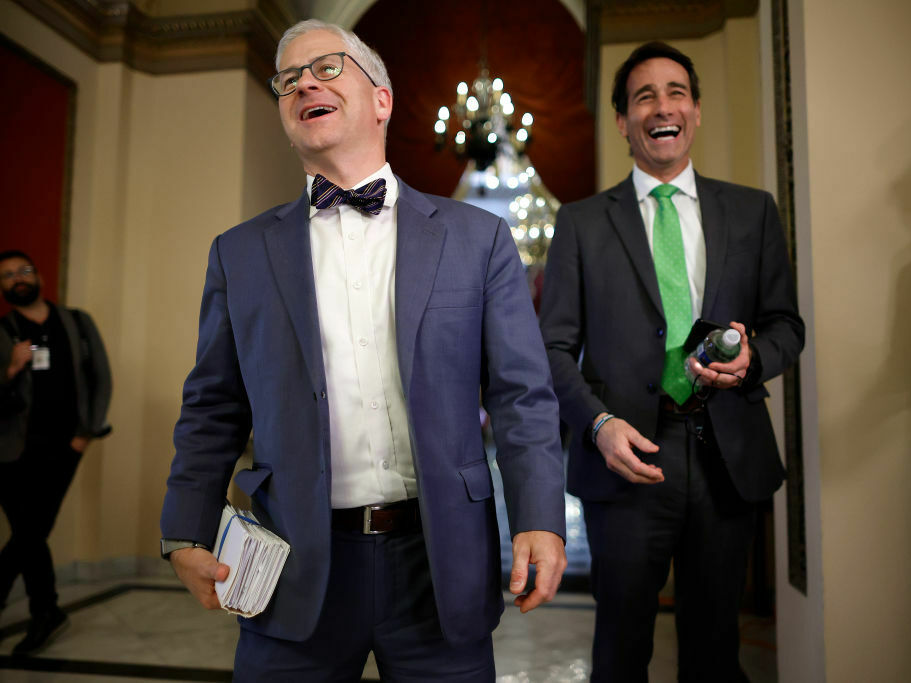 caption: Republican Reps. Patrick McHenry of North Carolina (left) and Garret Graves of Louisiana, pictured at the Capitol on Wednesday, were lead negotiators on behalf of House Speaker Kevin McCarthy.