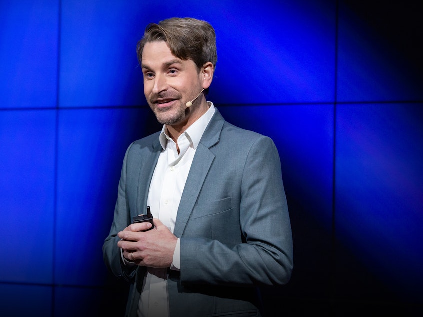 caption: Finn Myrstad on the TED stage