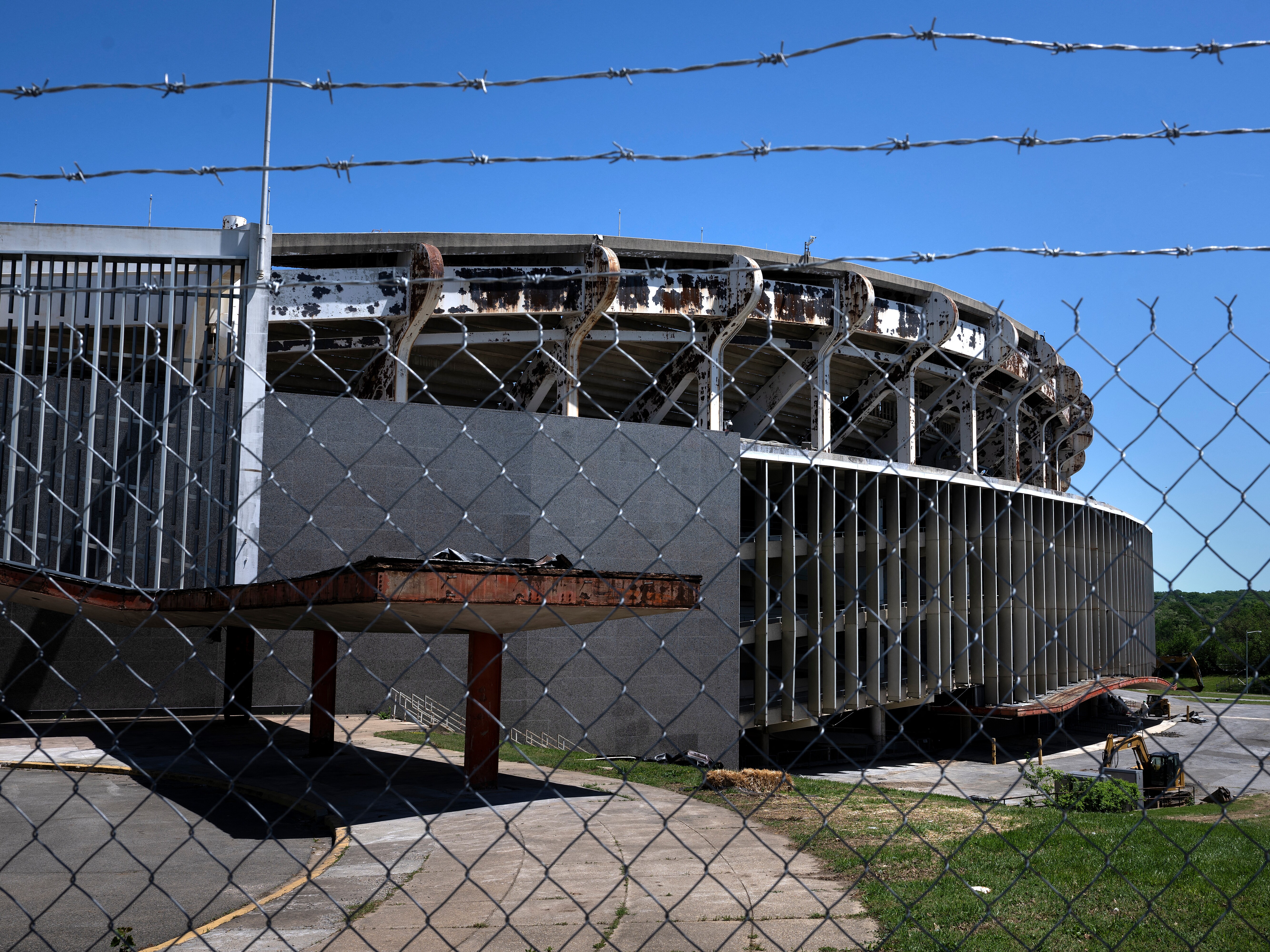 caption: A view of the Robert F. Kennedy (RFK) Stadium, defunct and currently under demolition, in Washington, D.C., on April 28, 2025. President Trump is threatening to intervene in a deal for a new stadium.