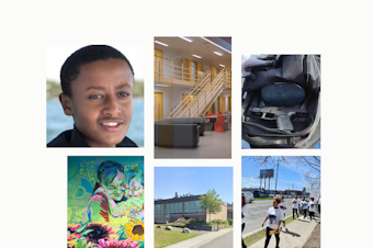 caption: From left, clockwise: Ebenezer Haile; cells at the King County youth jail where TF is being held; the Glock used in the shooting; a rally six months after Haile died; Ingraham High School; a mural at the youth jail.