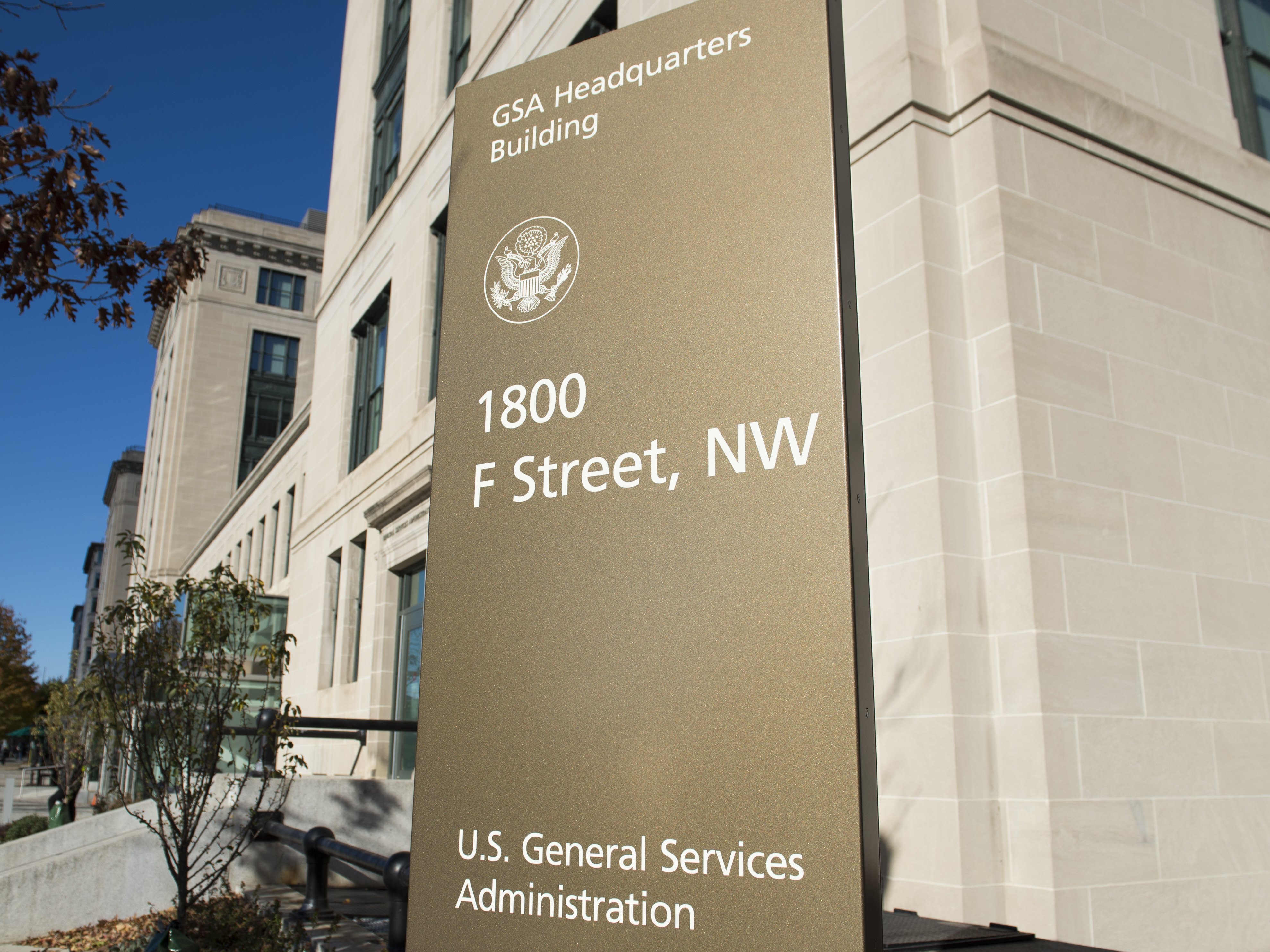 caption: The General Services Administration (GSA) headquarters building in Washington, DC in a 2016 file photo. The agency is bracing for deep cuts under the new Trump administration.