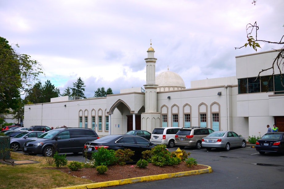 caption: The Muslim Association of Puget Sound, which is the largest mosque in the Puget Sound area, has had its sign vandalized twice in the past few months