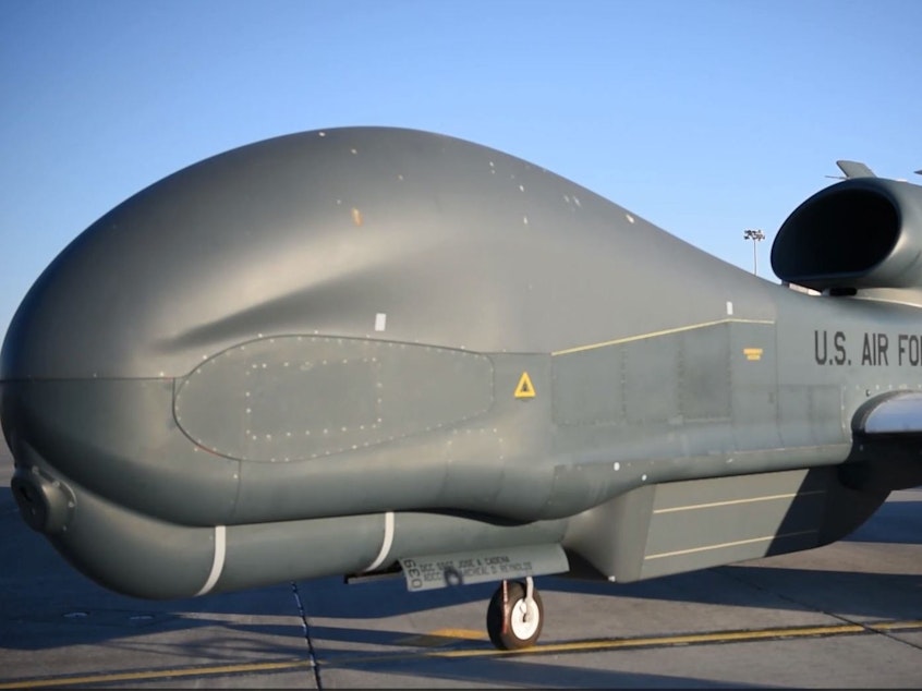 caption: President Trump reconsidered a plan to strike at Iran over its downing of an RQ-4 Global Hawk, like this drone seen at the Grand Forks Air Force Base in North Dakota.