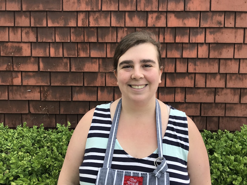 caption: Sara Bates helps feed homeless people at Edible Hope Kitchen, a ministry of St. Luke's Episcopal Church in Ballard.