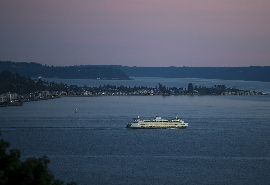 caption: A ferry is shown on Monday, June 10, 2019, in Seattle. 