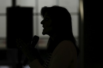 caption: In this file photo, Republican presidential candidate Nikki Haley speaks during a town hall on Dec. 18 in Nevada, Iowa.