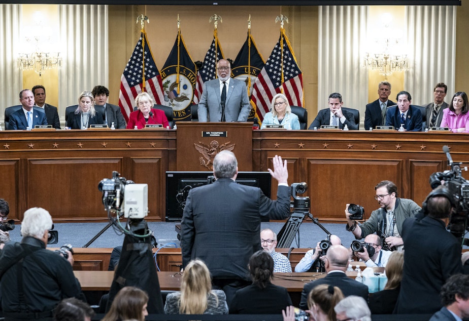 caption: Former Fox News politics editor Chris Stirewalt is sworn in to testify as the House select committee investigating the Jan. 6 attack on the U.S. Capitol continues to reveal its findings of a year-long investigation, at the Capitol in Washington, Monday, June 13, 2022. 