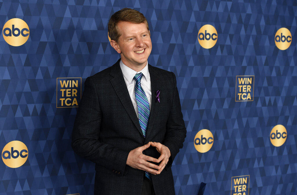 caption: In this Wednesday, Jan. 8, 2020, file photo, Ken Jennings, a cast member in the ABC television series "Jeopardy! The Greatest of All Time," poses at the 2020 ABC Television Critics Association Winter Press Tour, in Pasadena, Calif. Jennings won his third match in the “Jeopardy!” “Greatest of all Time,” contest televised on Tuesday, Jan. 14, 2020, an event that's been a prime-time hit for ABC. 