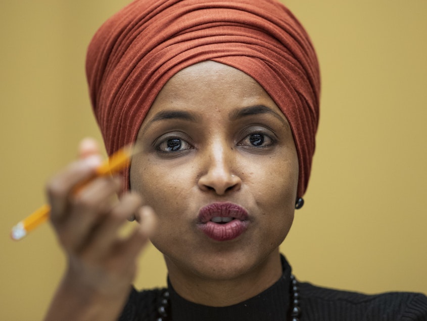 caption: Rep. Ilhan Omar, seen here in 2019, said Wednesday that she is drafting articles of impeachment against President Trump, as pro-Trump extremists stormed the U.S. Capitol.