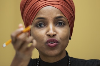 caption: Rep. Ilhan Omar, seen here in 2019, said Wednesday that she is drafting articles of impeachment against President Trump, as pro-Trump extremists stormed the U.S. Capitol.
