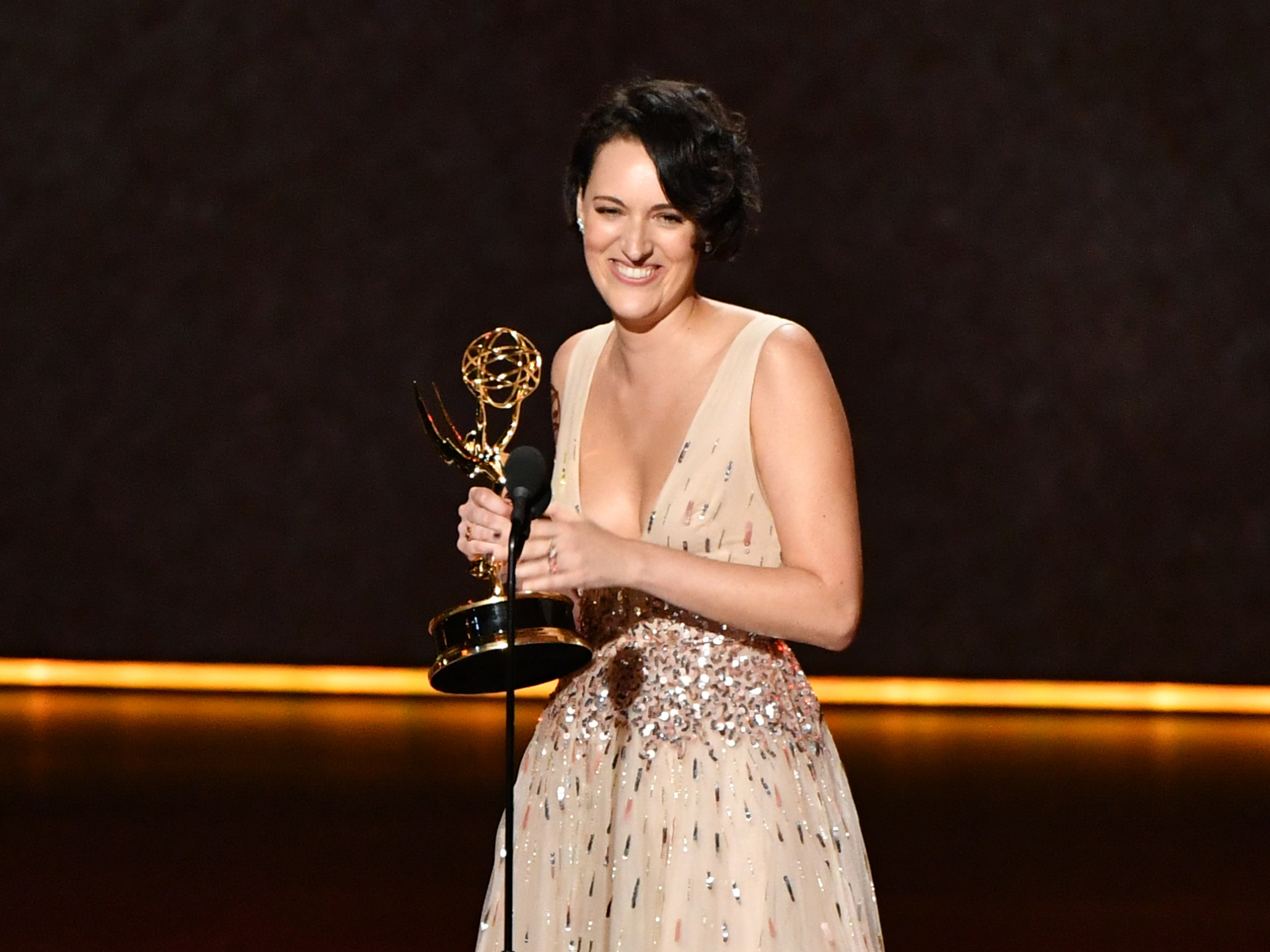 caption: Phoebe Waller-Bridge won multiple awards for her show <em>Fleabag</em> on Sunday night.