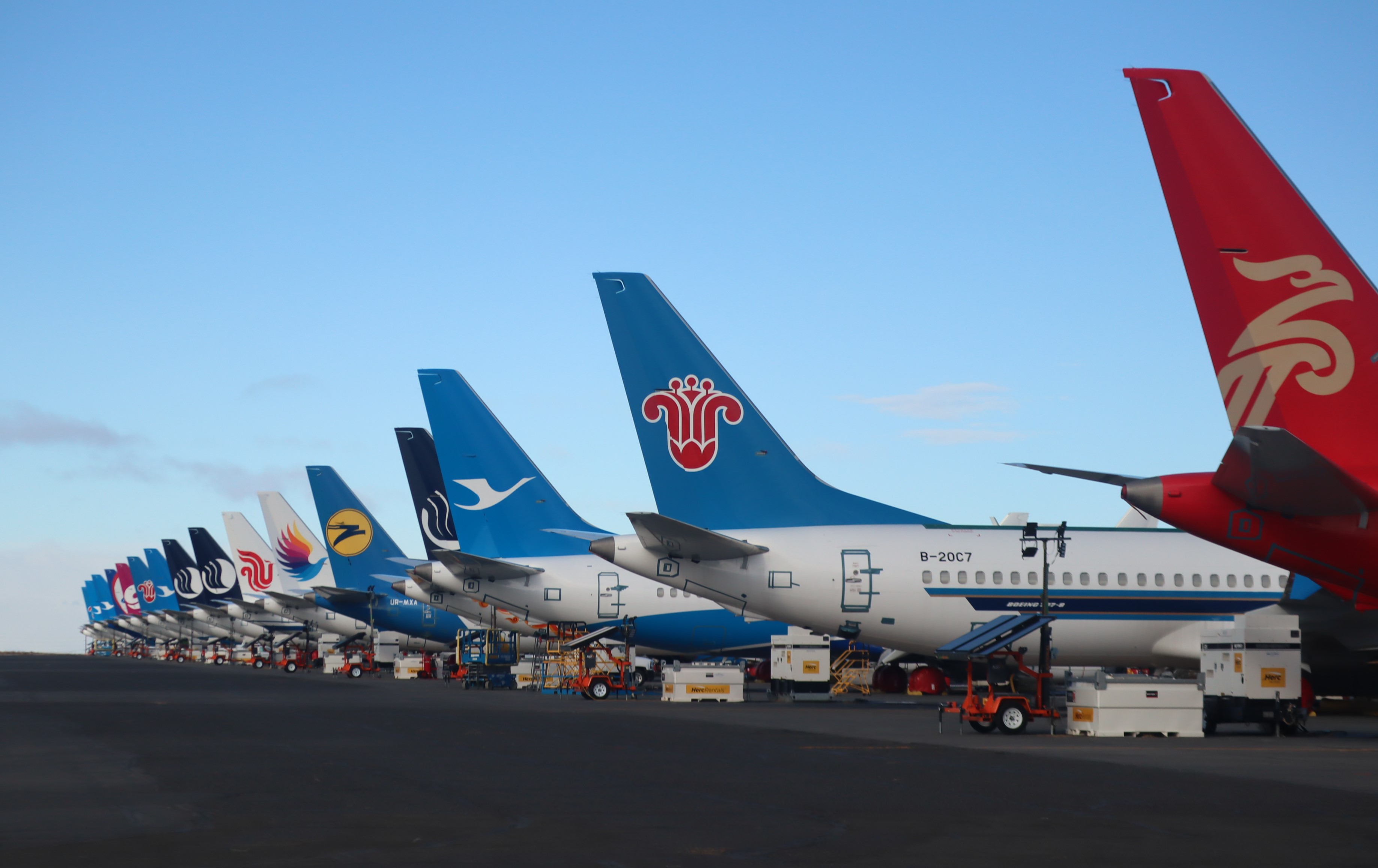 caption: Boeing continues to store large numbers of undelivered 737 MAX jets at Grant County International Airport in Moses Lake.