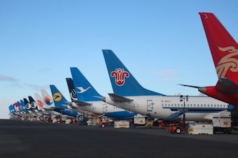 caption: Boeing continues to store large numbers of undelivered 737 MAX jets at Grant County International Airport in Moses Lake.