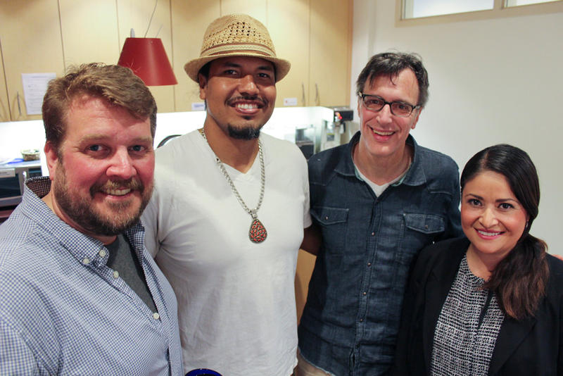 caption: Jonathan Martin, Gyasi Ross, Bill Radke and Lorena Gonzalez at KUOW Public Radio in Seattle
